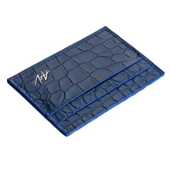 Exotic Alligator Leather Card Case – Minimalist Ocean Blue Color - Picture 3 of 5